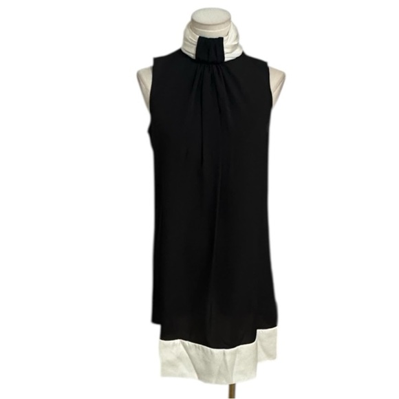 ZARA Black White Sleeveless‎ Dress with High Neck Basic Size S Trim Tuxedo Mini - Picture 2 of 5